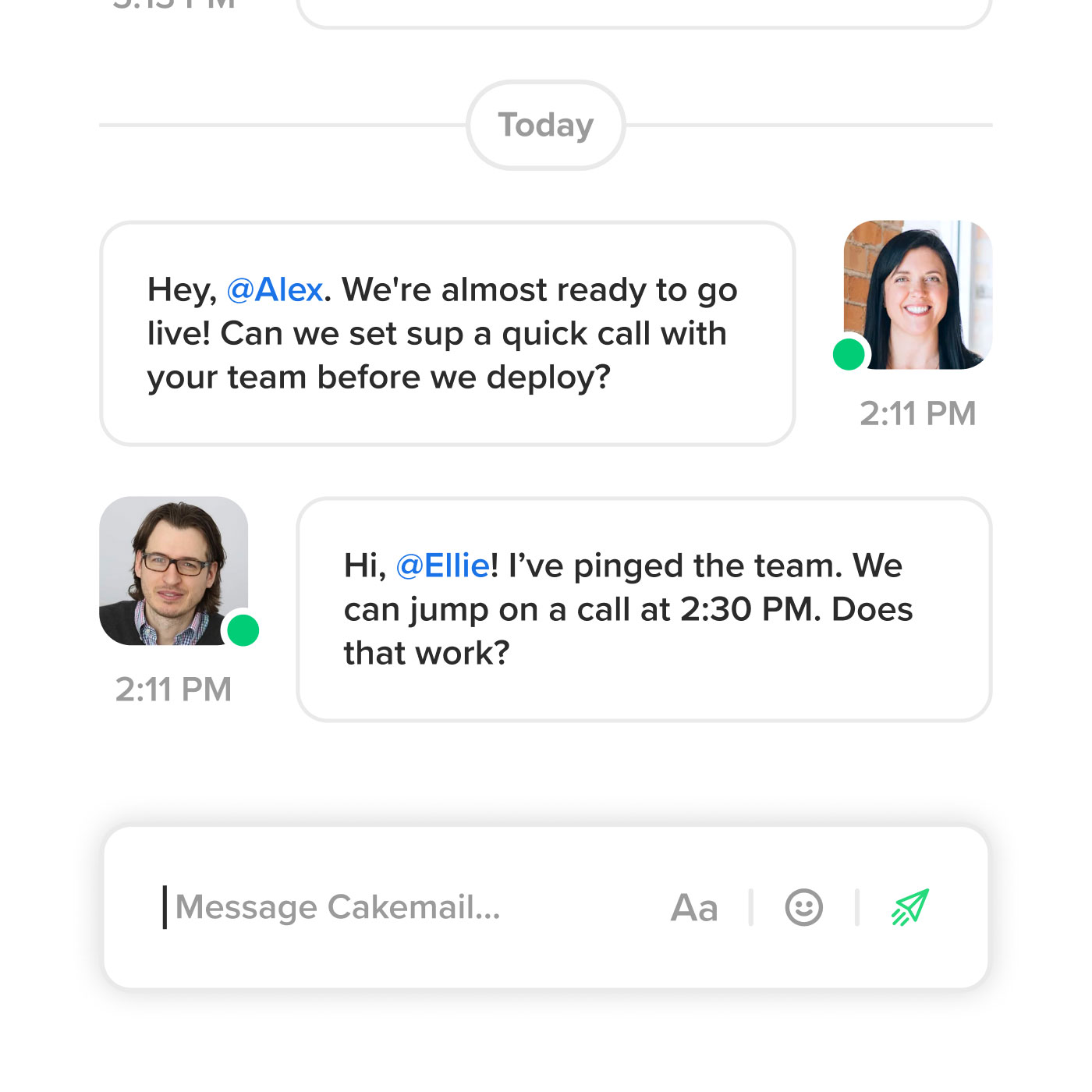 Una conversación de soporte con el equipo de Cakemail.