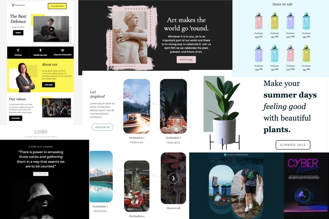 Imagen de diferentes plantillas que muestran las tendencias de diseño para 2023