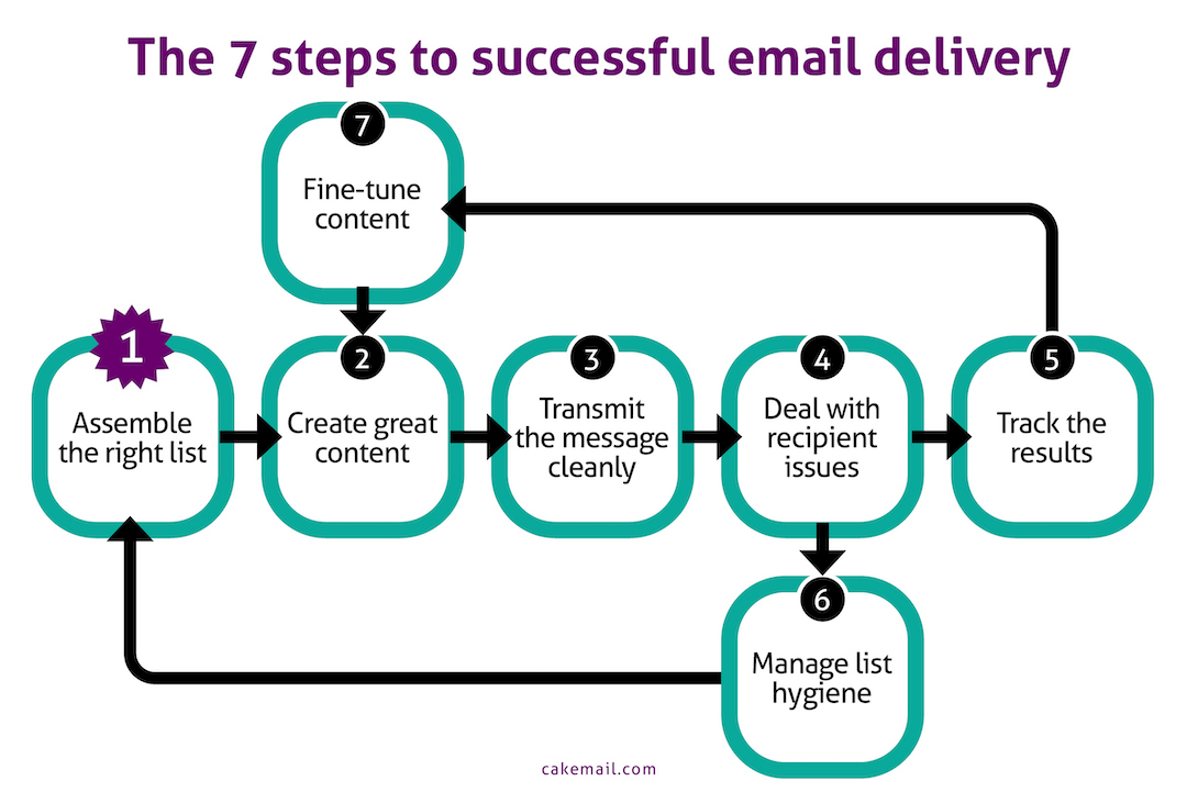 Gráfico de los 7 pasos del email marketing