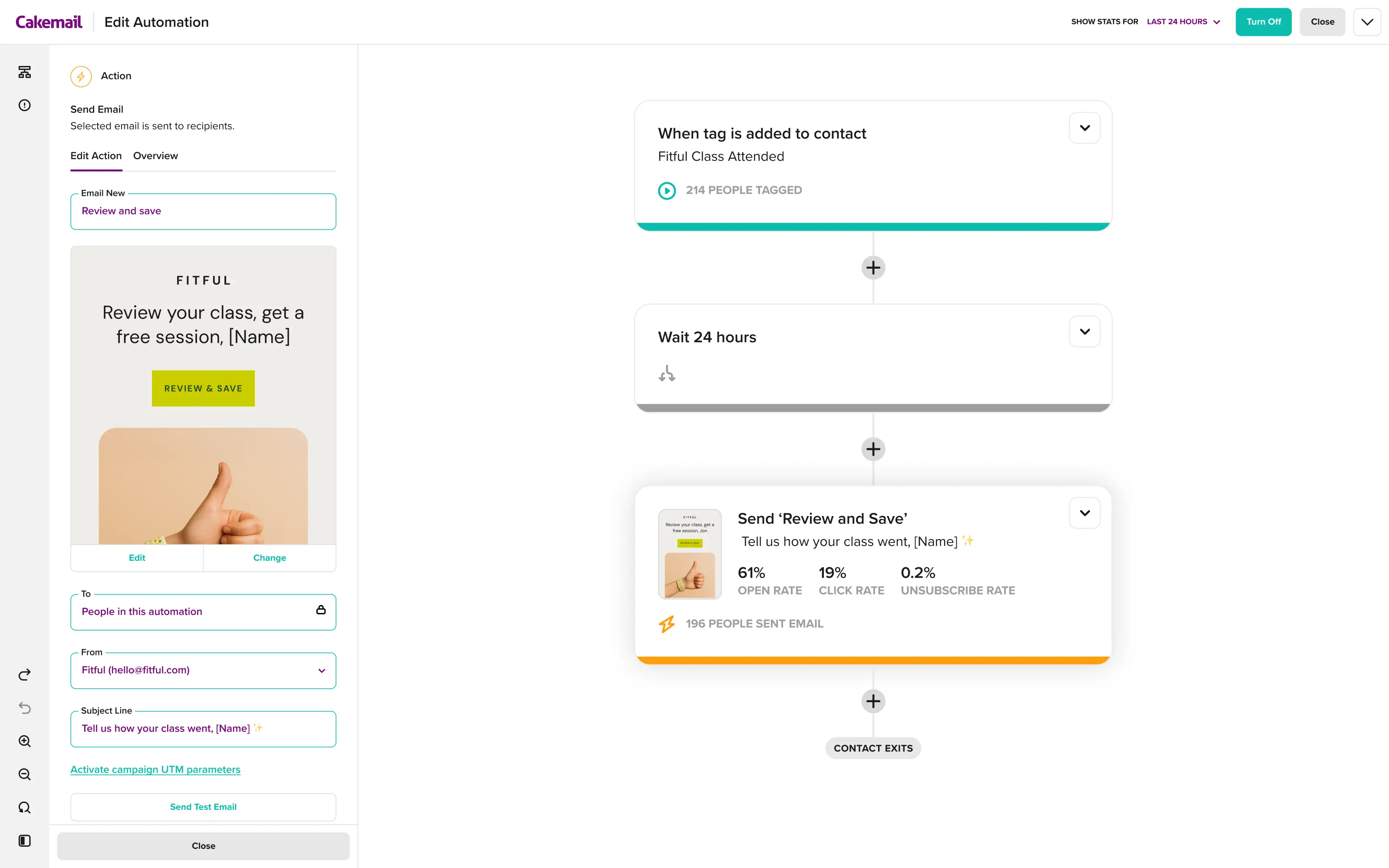 Un recorrido de cliente en la herramienta de automatización de Cakemail.