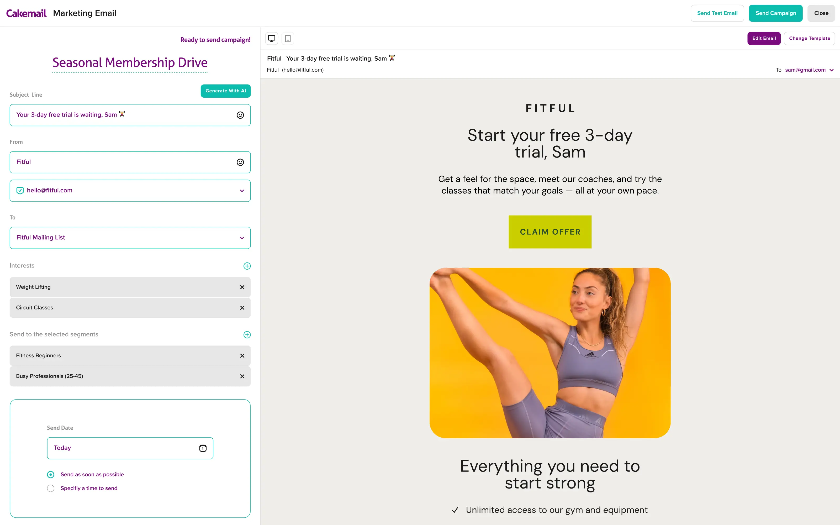 Un correo de marketing creado en Cakemail.