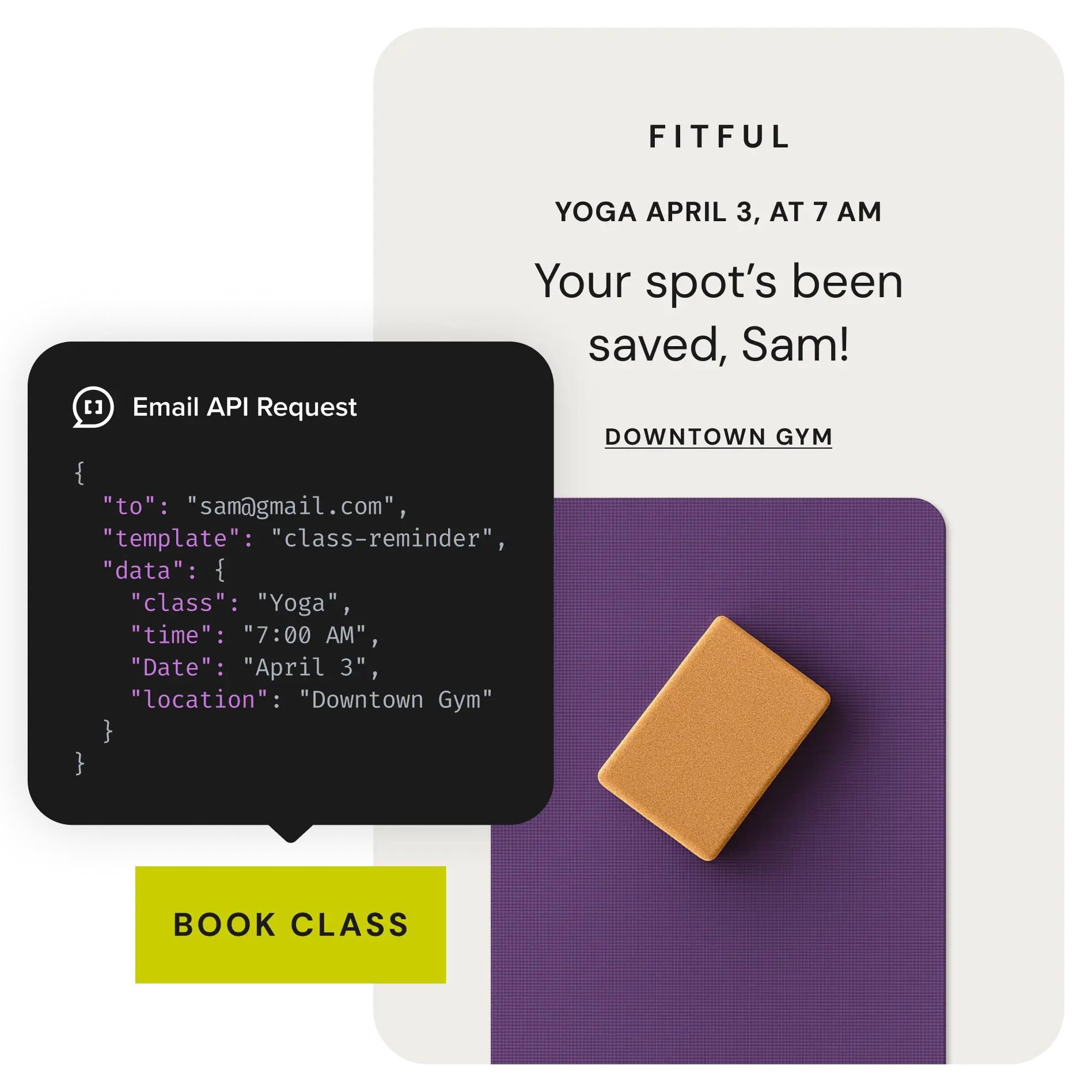 Una carga JSON de API mostrada sobre el correo que envía.