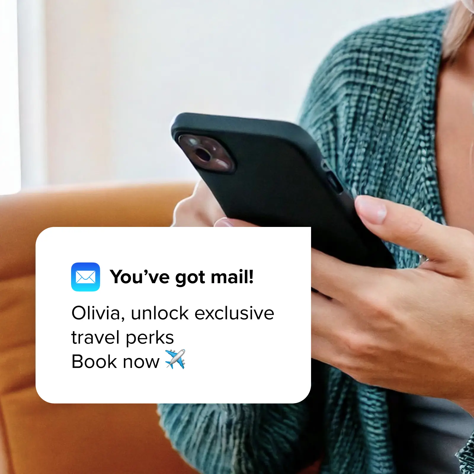 Un mensaje de reactivación de una agencia de viajes, recibido como notificación en el teléfono.